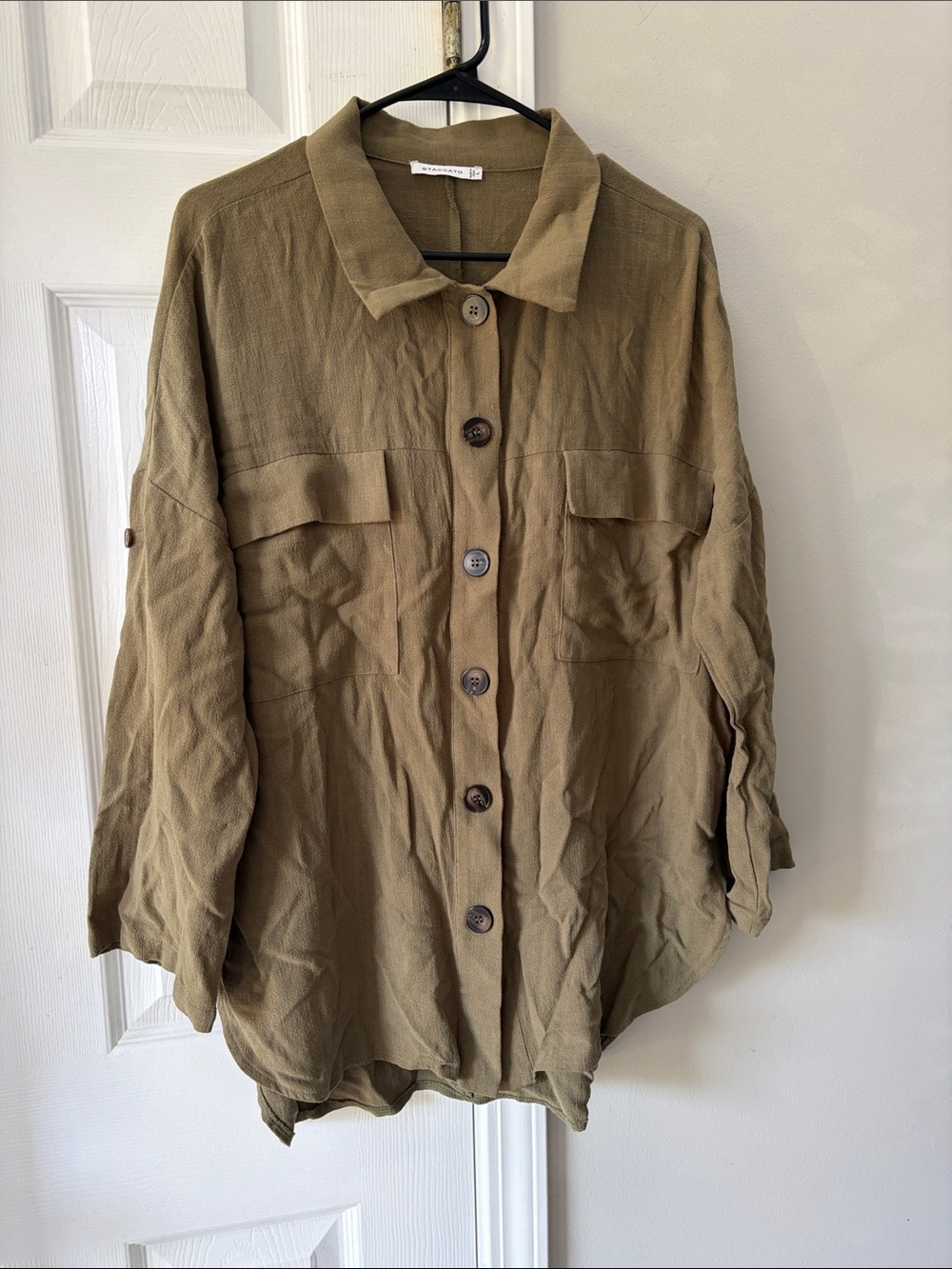 Staccato Olive Green Utility Button-Front Shirt.